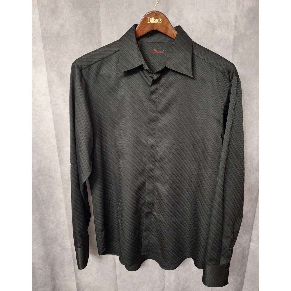 Vintage 7 Diamonds Button Down Shirt Mens XL Black Long Sleeve Western Cowboy